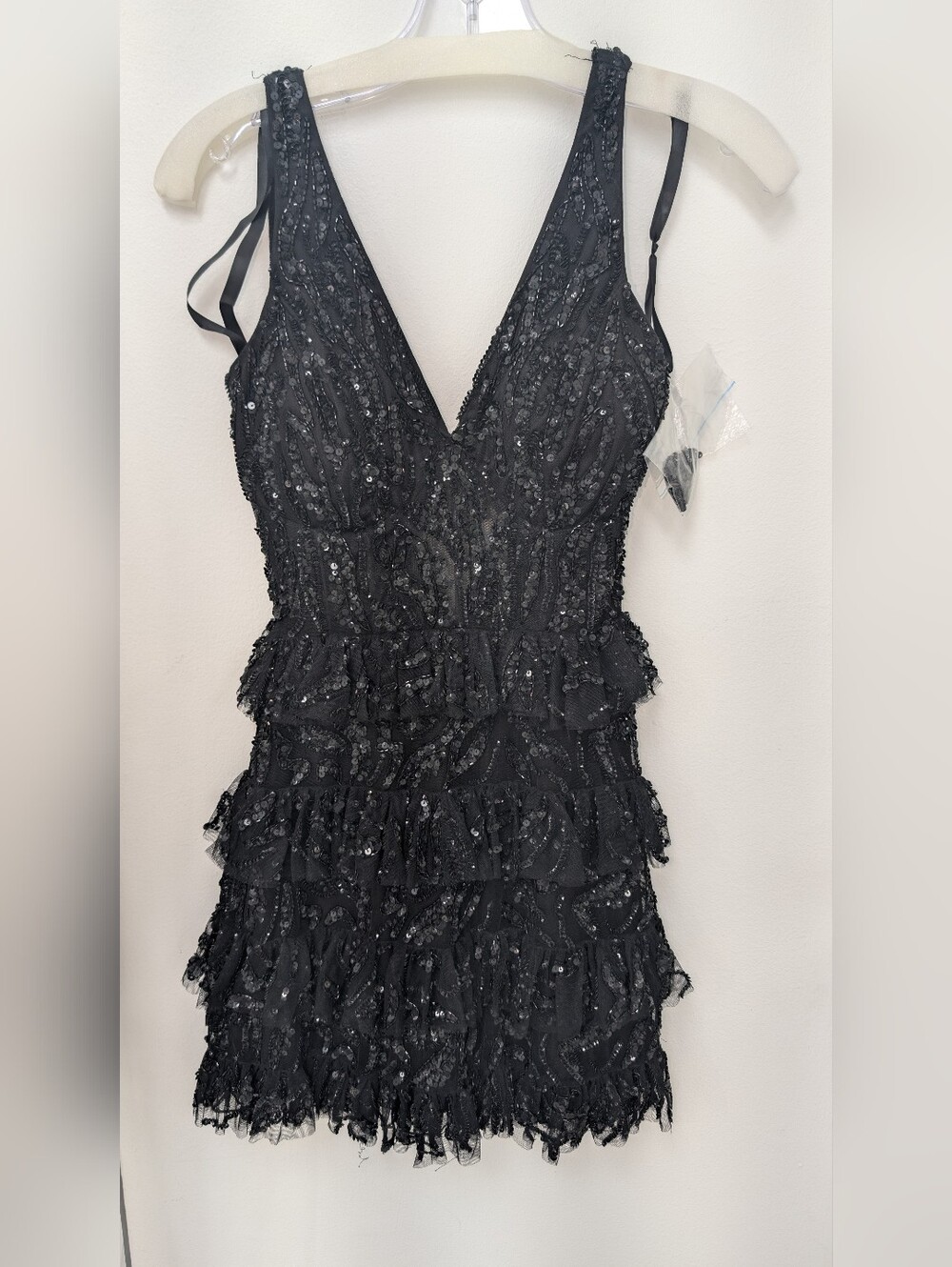 Primavera Couture Black Sequin Tiered Mini Dress